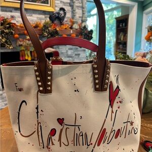 Christian Louboutin Artistic Canvas Tote - Brown and Red